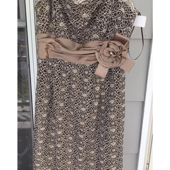 New R & M RICHARDS 6P Brown Gold Sleeveless Lace Satan Bow Dress New Gown Formal - Picture 5 of 10
